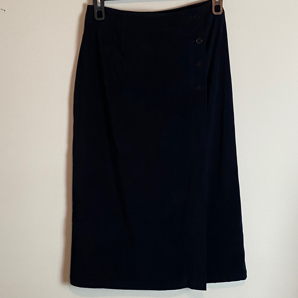 Coldwater Creek Black Faux Suede Wrap Women's Maxi Skirt Size P 12